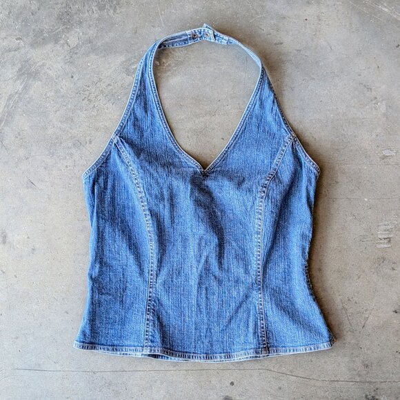 Vintage Y2K Harold's Blue Denim Halter Top size 10 - Picture 2 of 8